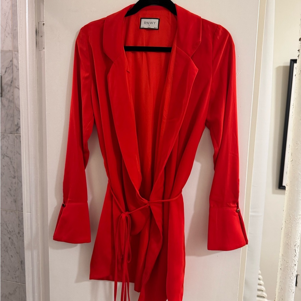 Women's red wrap front dress runaway the label